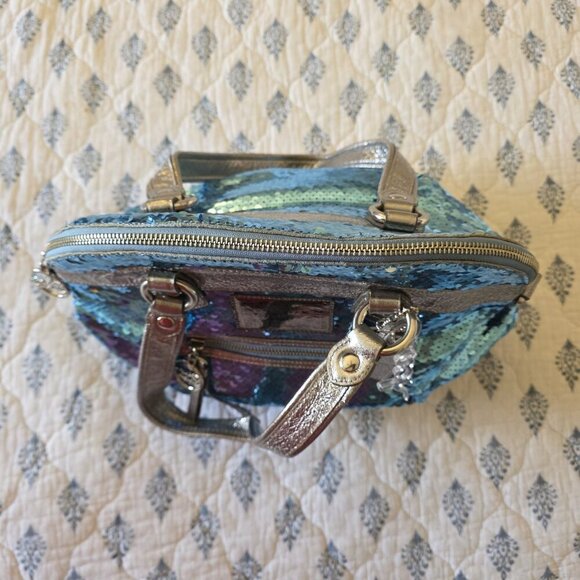 Coach POPPY Y2K Limited Edition Turquoise Silver Sequin Tote Bag Rare - Picture 9 of 16